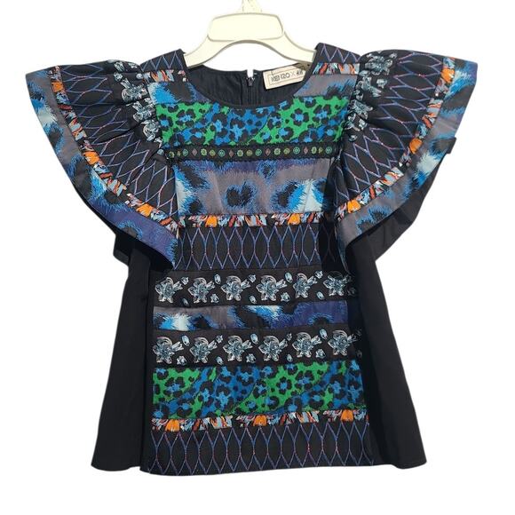 KENZO x H&M Jacquard Ruffle Sleeve Blouse Size 6 - Picture 1 of 5